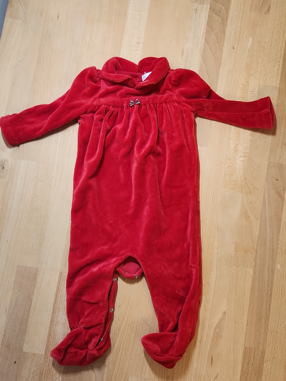 Red Plush Footed Baby One-Piece Romper